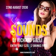 Purple 3d Summer Sounds Party Square (1:1) template