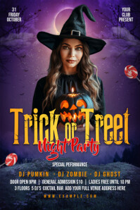 Purple 3d Trick Or Treet Poster template