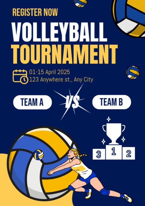 Purple 3d Volleyball Tournament  A3 template