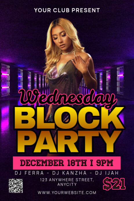 Purple 3d Wednesday Block Party Poster Template | PosterMyWall