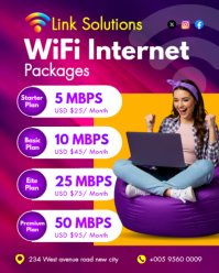 Purple 3d Wifi Internet Plans Broadband Wireless Speed Unlimited Home Data Packages Prices Flyer Tem Instagram Portrait template