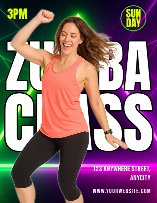 Purple 3d Zumba Classes Pamflet (letter As) Flyer (US Letter) template