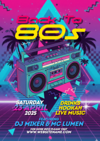 Purple 80s Nightclub Event A5 template