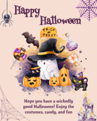Purple and Beige Illustrative Happy Halloween Instagram Portrait template