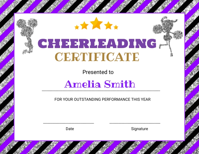 Purple and black cheerleading certificate Template | PosterMyWall for Editable Free Printable Cheerleading Certificate Templates
