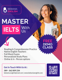 purple and blue ilets pte coaching flyer advertisement - language school flyer learn english Volante (Carta US) template