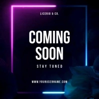 Purple and Blue Neon Coming Soon Facebook Video Quadrato (1:1) template