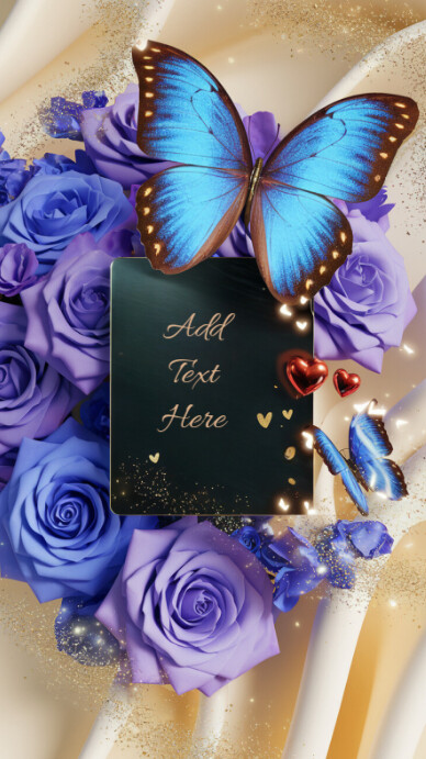 Purple and blue rose flowers and butterfly background romantic love ...