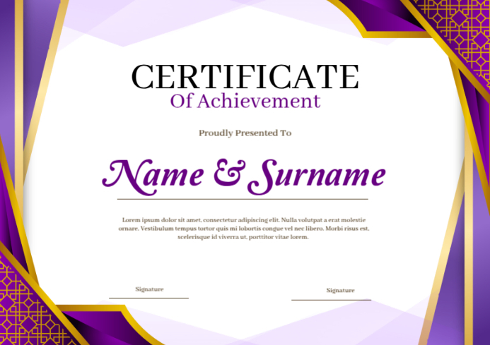 Purple And Gold Elegant Achievement Certificate Template | PosterMyWall
