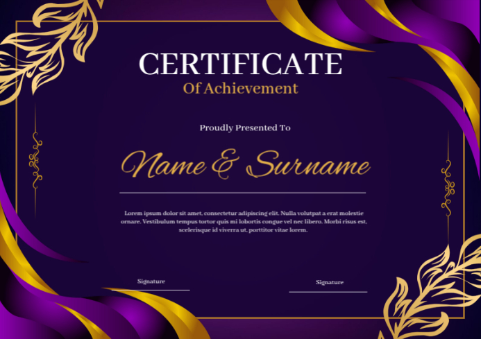 Purple and Gold Elegant Certificate of Achievement Template | PosterMyWall
