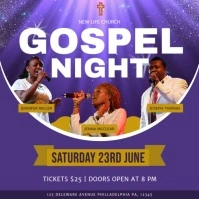 Purple and Gold Gospel Night Square Video Cuadrado (1:1) template