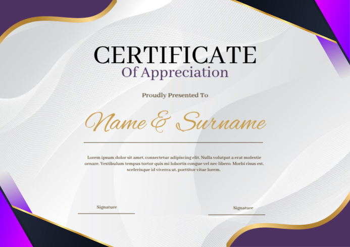 Purple And Gold Modern Certificate Template | PosterMyWall
