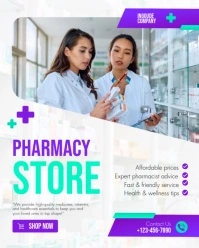 Purple and Green Modern Pharmacy Store Instagram Post template