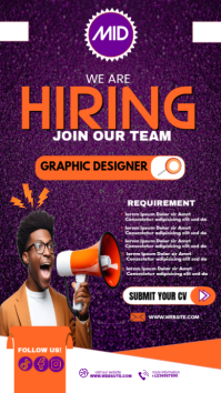 Purple and orange We Are Hiring Template  Instagram Story