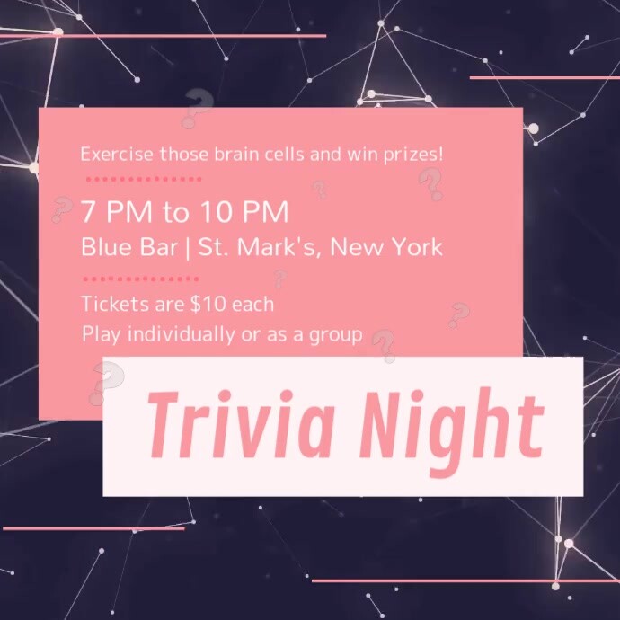 Purple and Pink Trivia Night Square Video Template | PosterMyWall