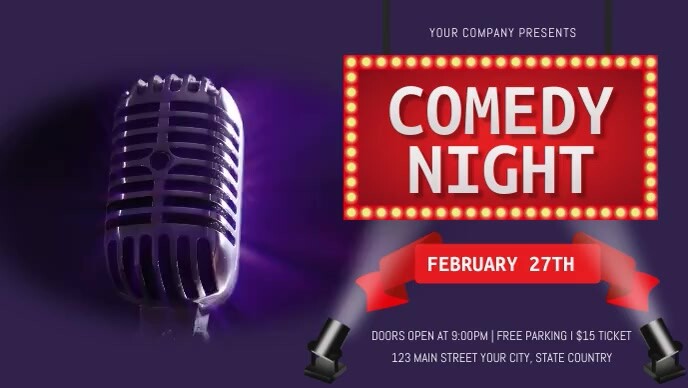 Purple and Red Comedy Night Facebook Cover Vi Template | PosterMyWall