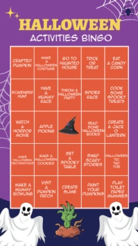 purple and red halloween activities bingo Historia de Instagram template