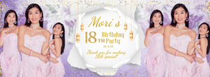 Purple and White Abstract Banner for Debut Celebrations Facebook-coverfoto template