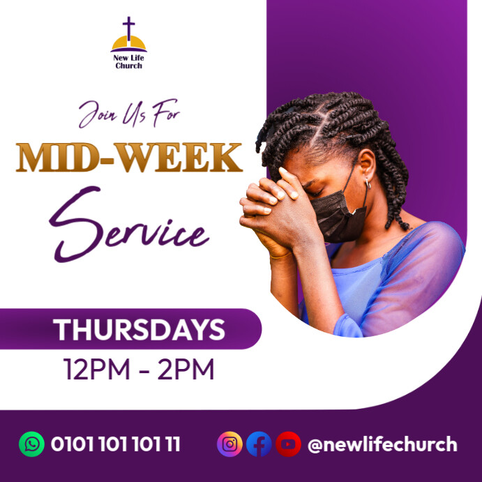 Plantilla de purple and white gradient church mid week service ...