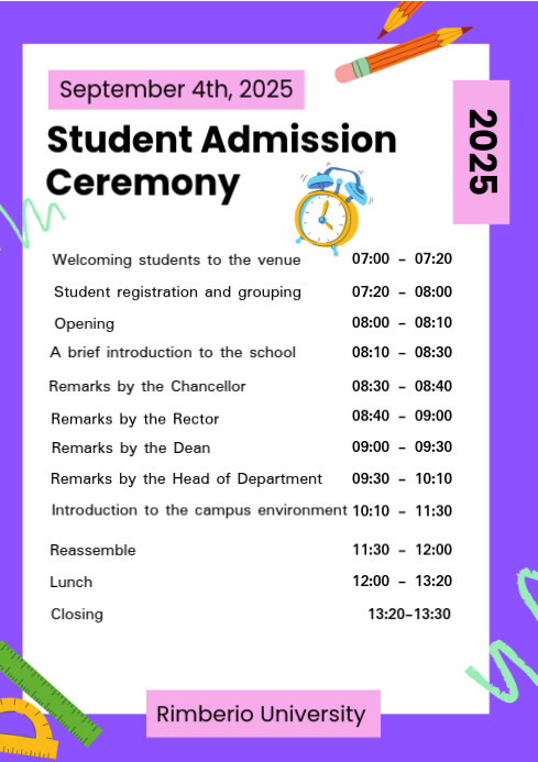 Purple and White Illustrative Student Admission Ceremony Program ...