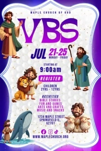 Purple And White Maximalist Vacation Bible School Poster template