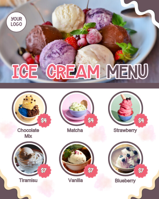 Purple and White Modern Simple Ice Cream Menu Instagram Portrait template