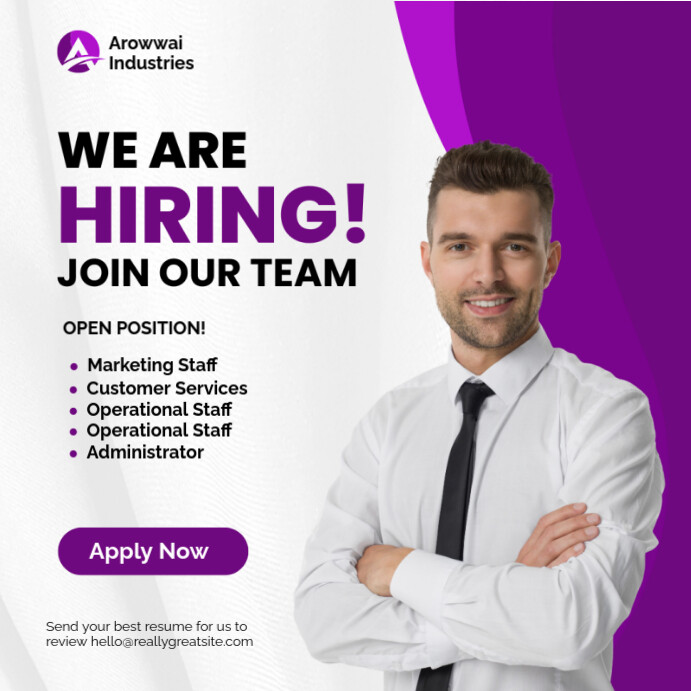 Purple And White Modern We Are Hiring Instagram Post template