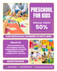 Purple and White Playful Preschool Enrollment Instagram Portrait template