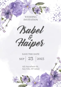Purple And White  Save the Date Invitation A4 template