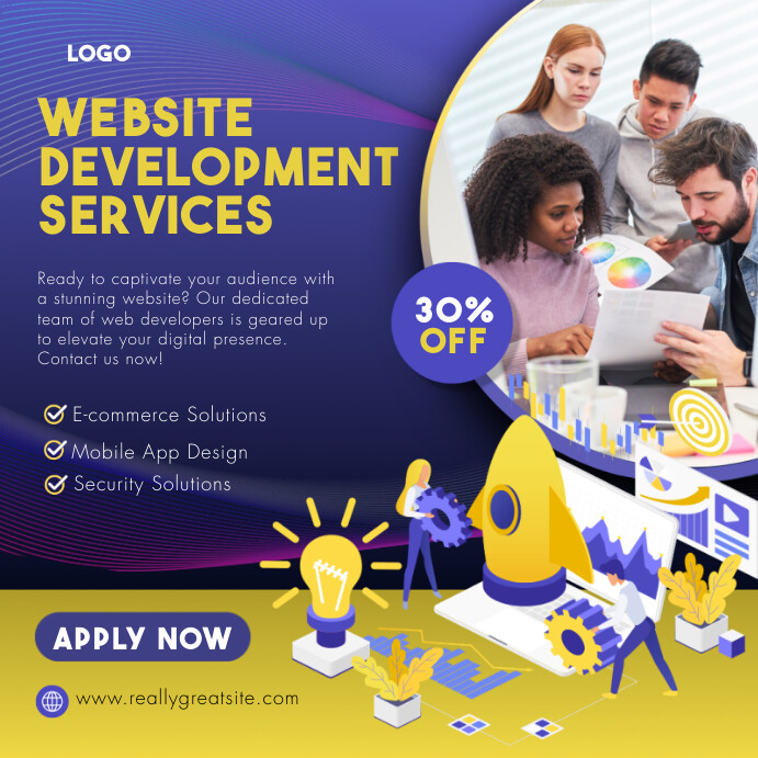 Yellow Web Development Purple and Yellow Modern Website Development Template | PosterMyWall