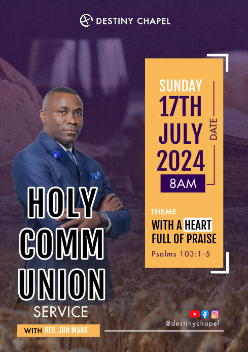 Purple and Yellow Professional Church Service A3 template
