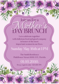 Purple Anemones Flowers Poem Mother’s Day Brunch Event Invitation A5 template