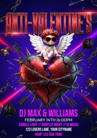 Purple Anti-Valentine's DJ Event A4 template