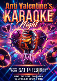Purple Anti Valentine's Karaoke Night Party A4 template