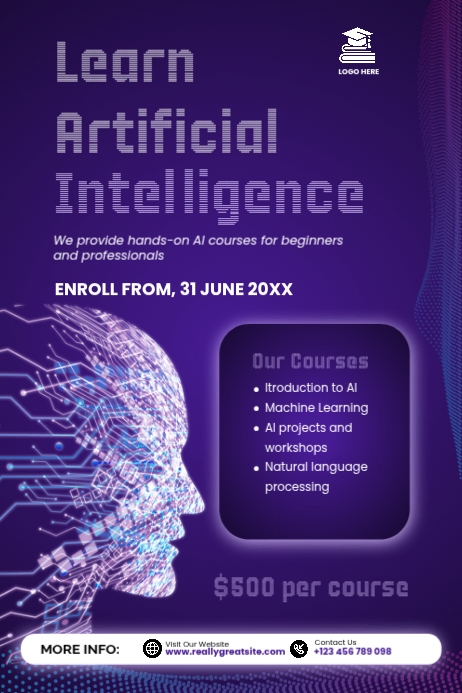 Purple Artificial Intelligence Course Poster Template | PosterMyWall