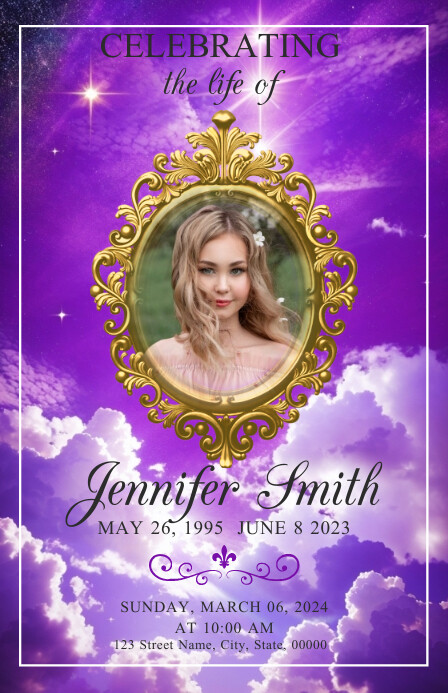 Copy of Purple background funeral program template | PosterMyWall