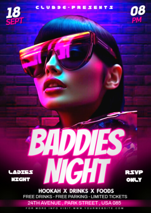 Purple Baddies Night Party Flyer A6 template