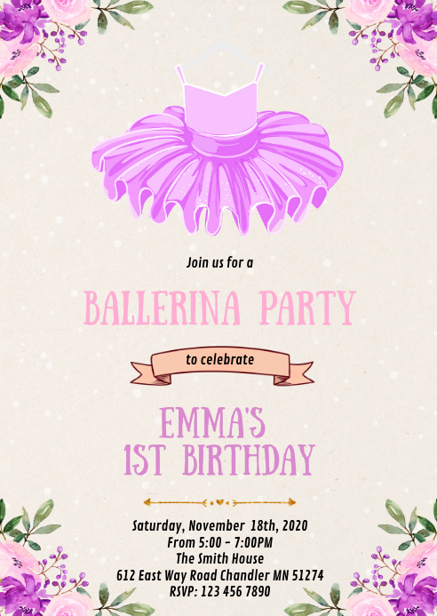 Purple Ballerina Birthday Party Invitation Template Postermywall