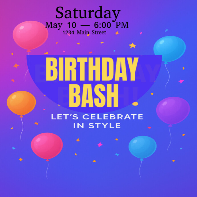 Purple Birthday Bash Flyer Template  Instagram Post