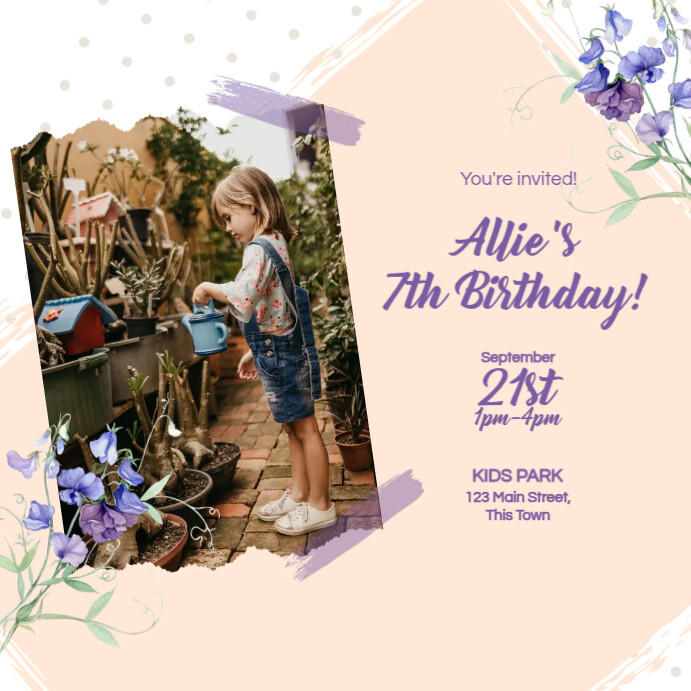Purple Birthday Invitation Instagram Post template