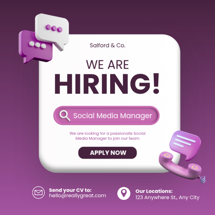 Purple Black Job Hiring Instagram Post Template | PosterMyWall