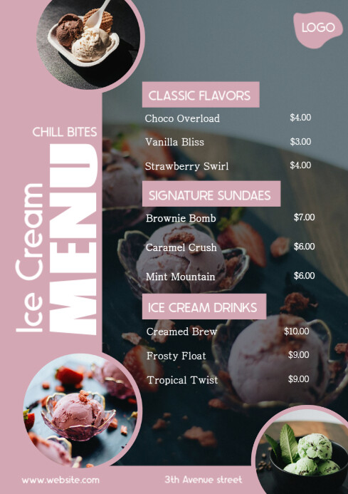 Purple-Black Modern & Minimal Ice Cream Menu A4 template