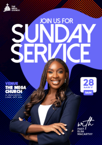 Purple Black Sunday Church Service Event A4 Print A4 template