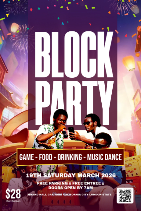 Purple Block Party Poster Template | PosterMyWall
