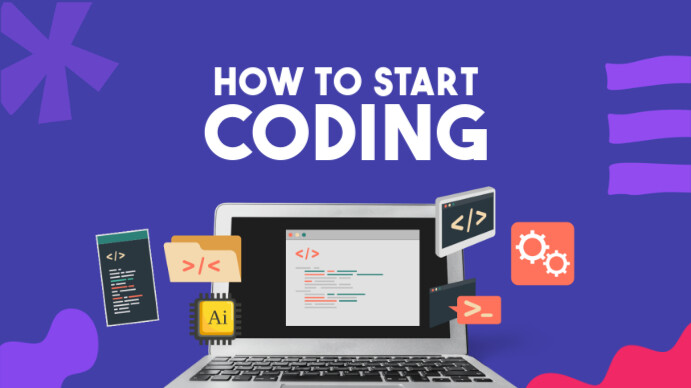 Purple Blue Modern Colorful Start Coding Youtube Thumbnail Template ...