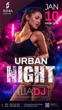 Purple Blue neon Professional Urban Night DJ Party – Neon Nightclub Event Instagram Story template