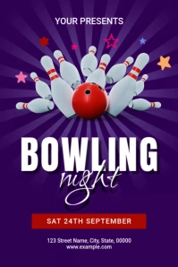 Purple Bowling Night Poster template