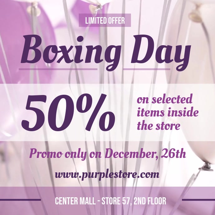 Purple Boxing Day Sale Square Video Template Postermywall