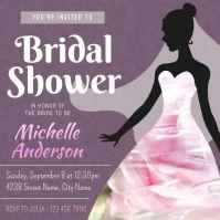 Purple Bridal Shower Invitation Square Video Carré (1:1) template