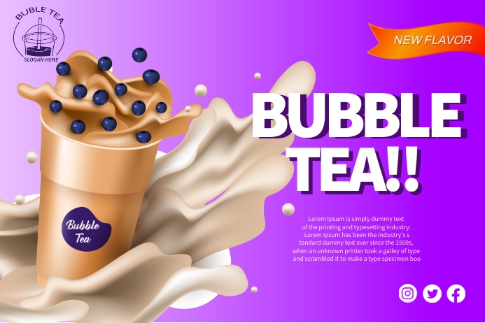 Purple Bubble Tea Banner Cartaz template